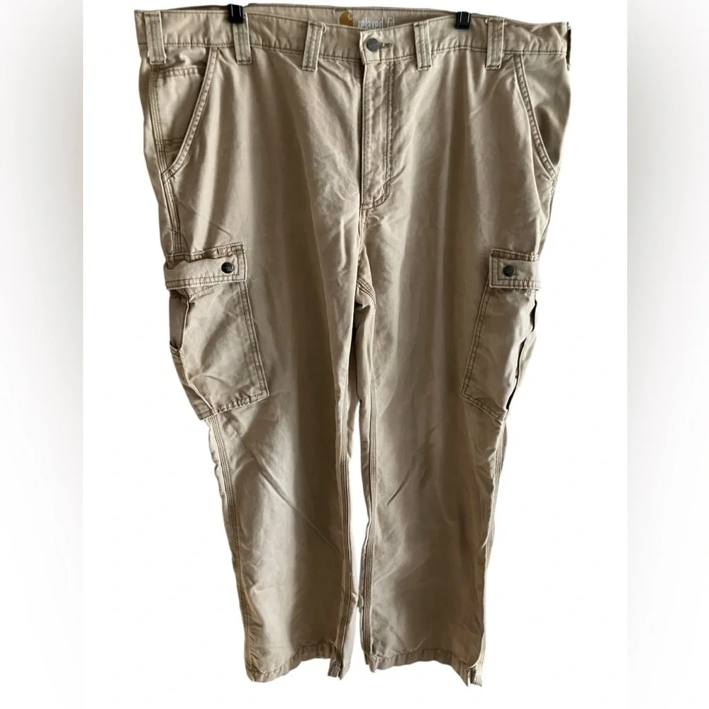 Carhartt Khaki Cargo Workwear Utility Casual Snap Pockets Zip Pants Mens 44 X 30